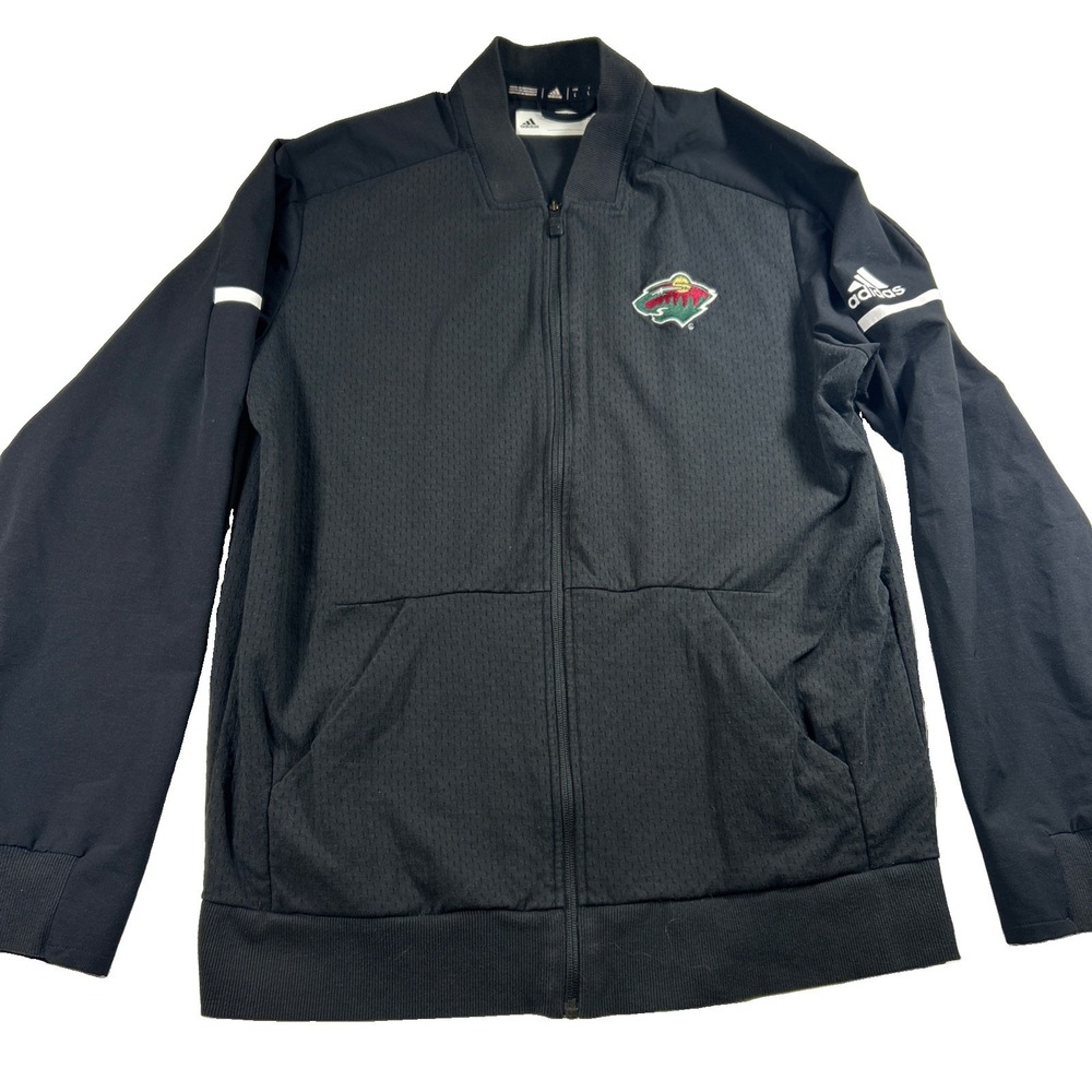 Adidas Minnesota Wild NHL Hockey Jacket Mens L Black Full Zip Climalite Jacket